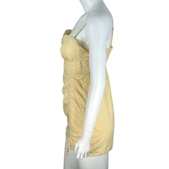 Mable Bodycon Micro Mini Dress Size Medium Yellow Eyelet Cottage Y2K Corset - Picture 4 of 9